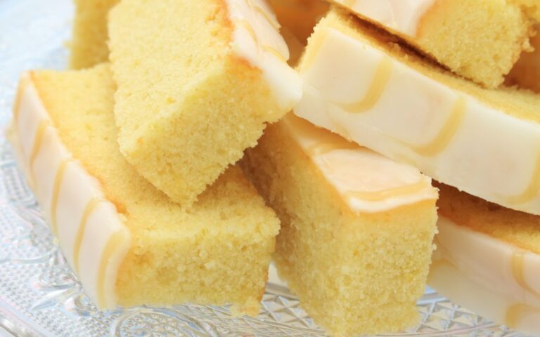 pieces of sponge cake with lemon icing