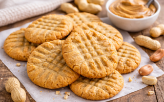 A pile of peanut butter cookies sat next to a small bowl of peanut butter